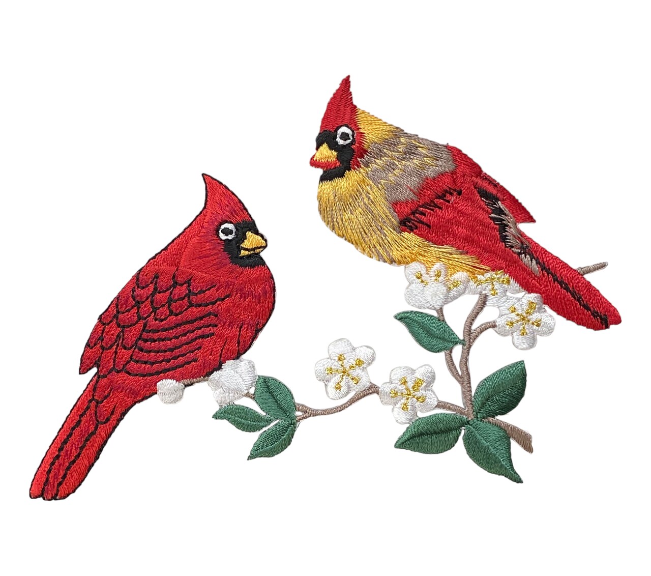 Cardinal Couple on a Branch Embroidered Patch Embroidered, Iron on Patch